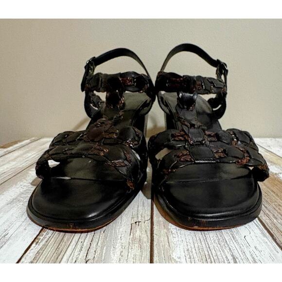 Cole Haan Black Brown Leather Block Heel Strappy Sandal Size 8.5B - Picture 5 of 8